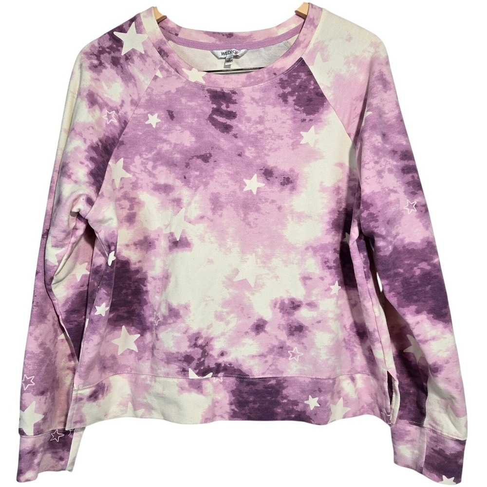 Wildfox Tie Dye Star Sweatshirt Pullover Pink Purple Long Sleeve Size L‎